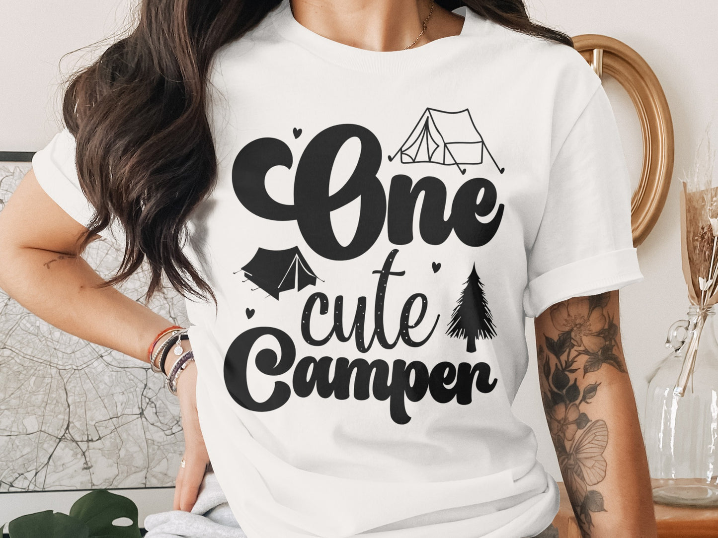 One Cute Camper Tent and Pine Tree Camping Design T-Shirt T-Shirt - Outdoor & Adventure Collection - Mile Marker 16 Gear by Cloud 16 Clothing Co.
