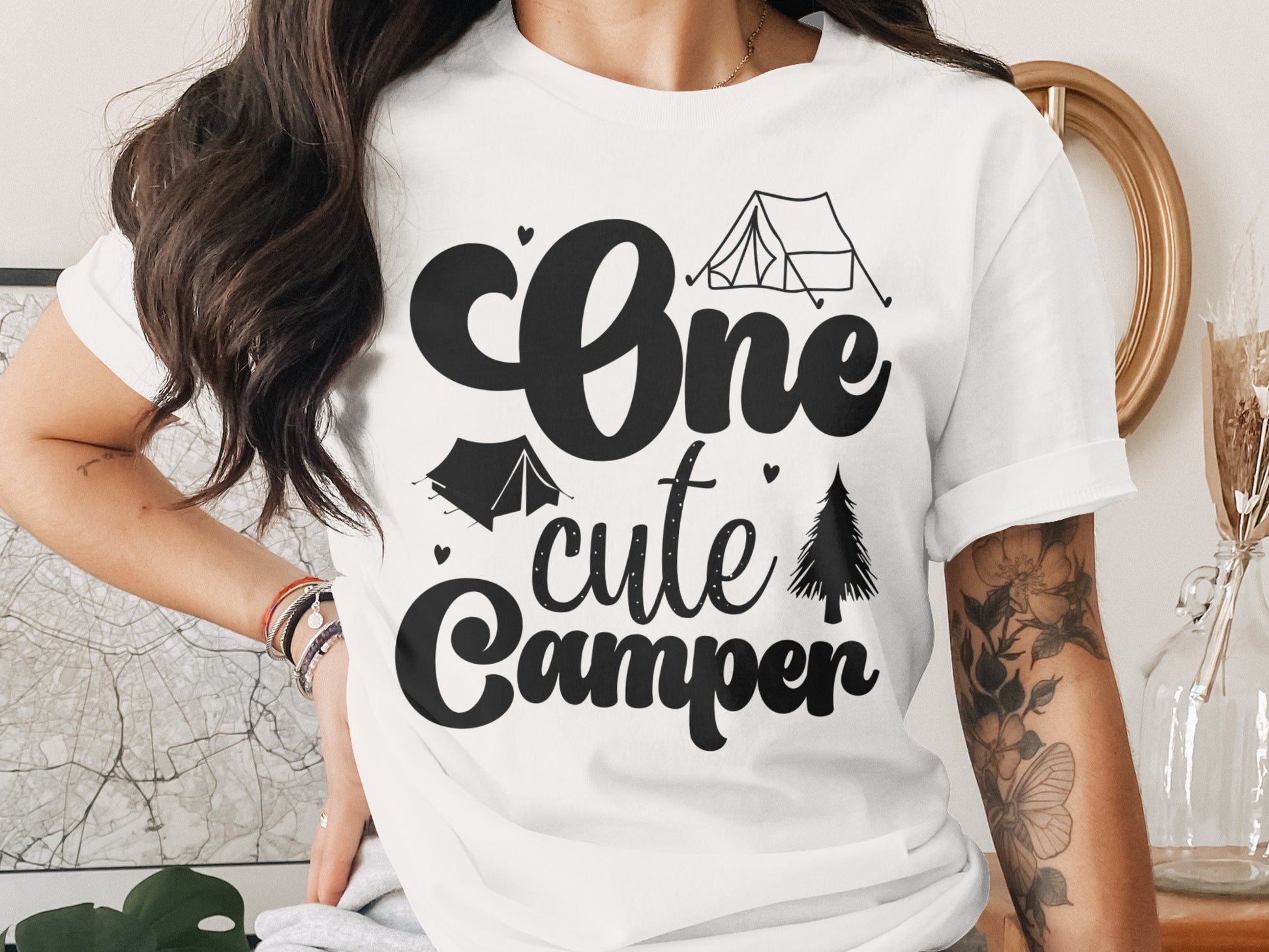 One Cute Camper Tent and Pine Tree Camping Design T-Shirt T-Shirt - Outdoor & Adventure Collection - Mile Marker 16 Gear by Cloud 16 Clothing Co.