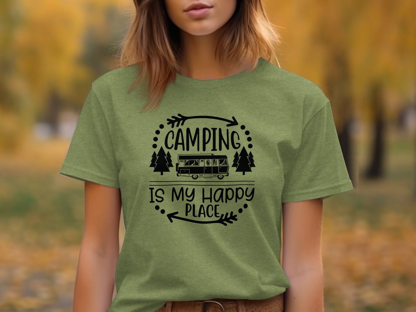 Camping is My Happy Place With Campervan T-Shirt T-Shirt - Outdoor & Adventure Collection - Mile Marker 16 Gear by Cloud 16 Clothing Co.