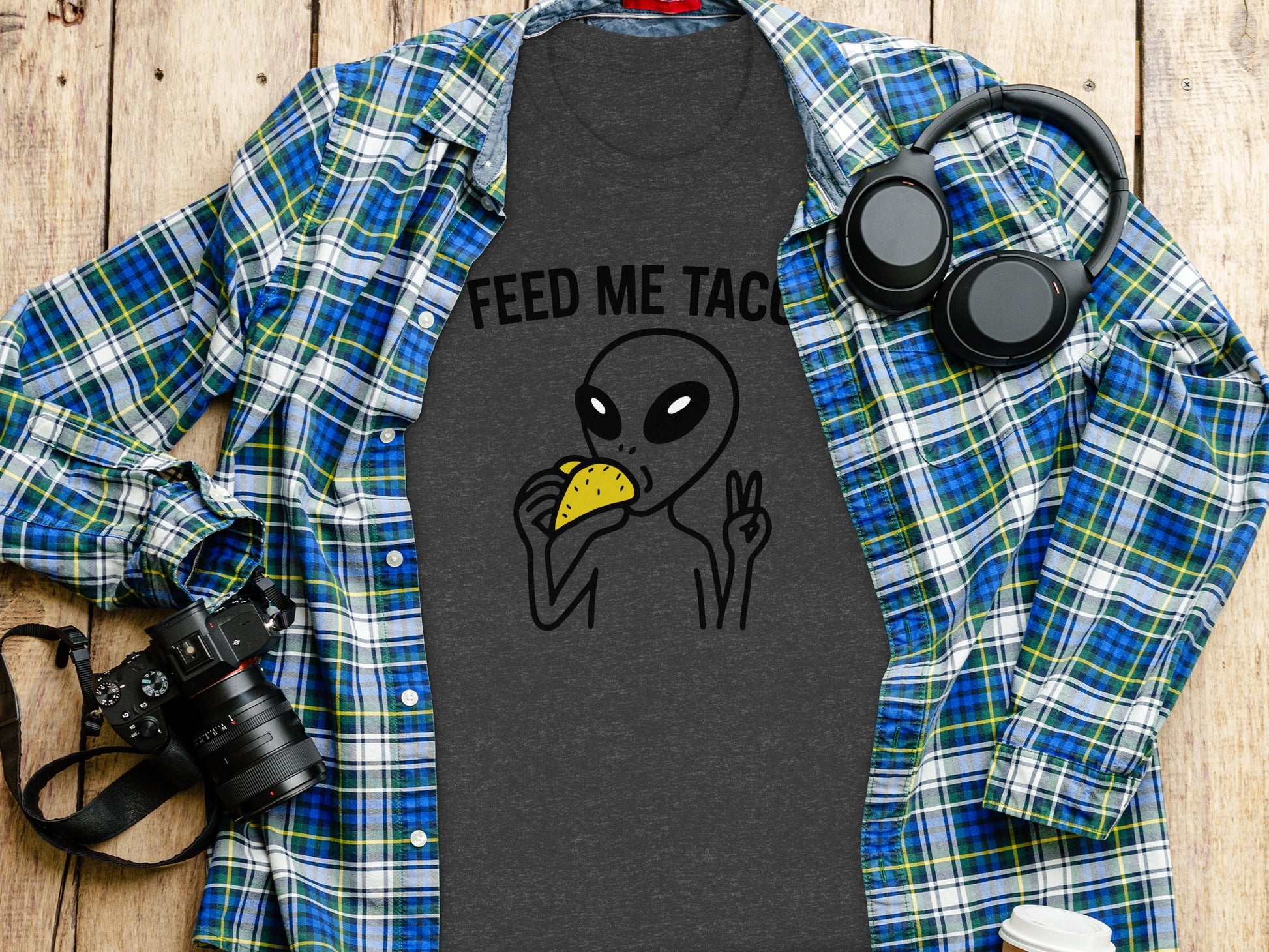 Alien Eating Taco Feed Me Taco Graphic T-Shirt