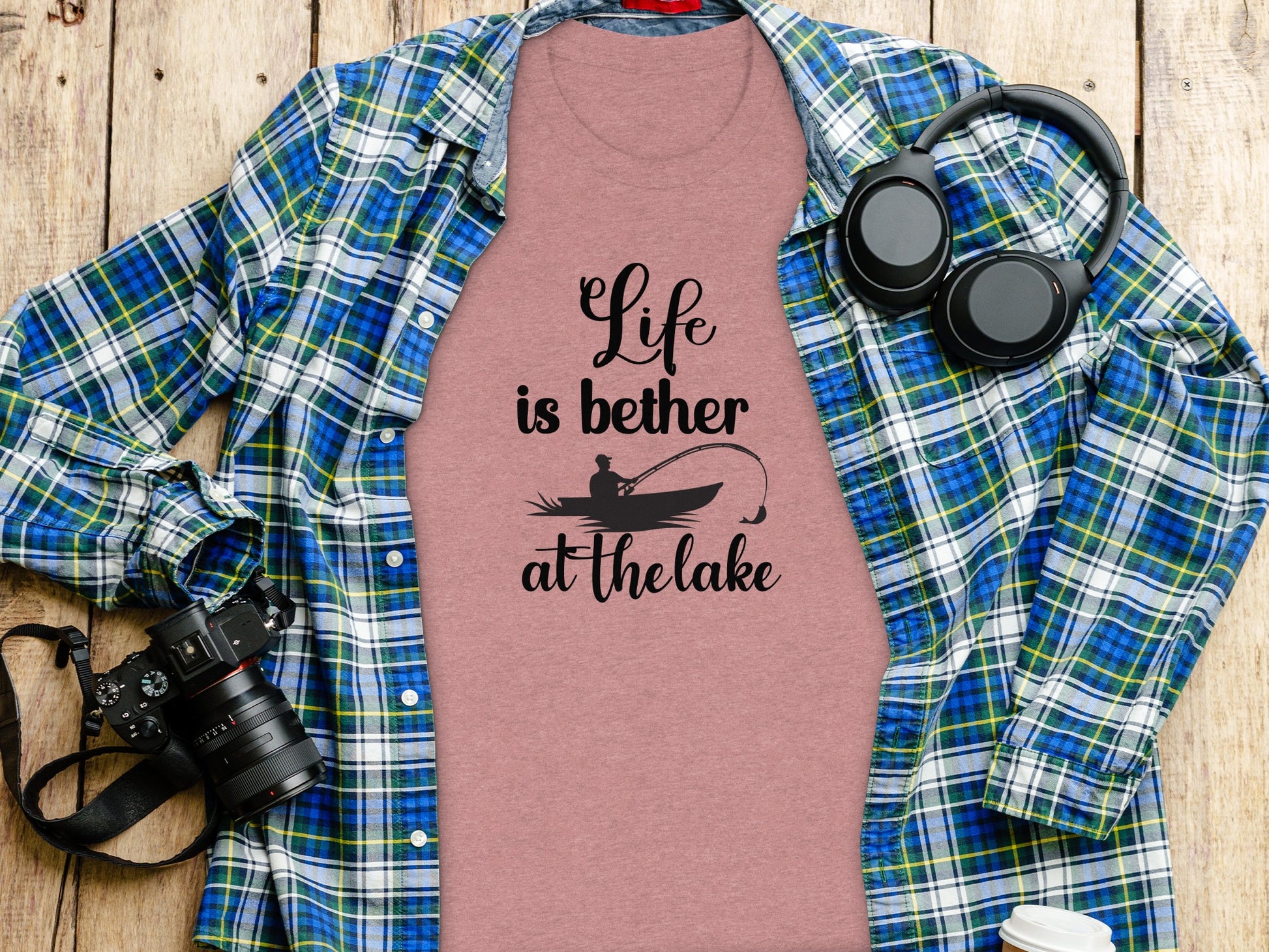 Life is Better At The Lake Fishing Rod Design T-Shirt T-Shirt - Outdoor & Adventure Collection - Mile Marker 16 Gear by Cloud 16 Clothing Co.