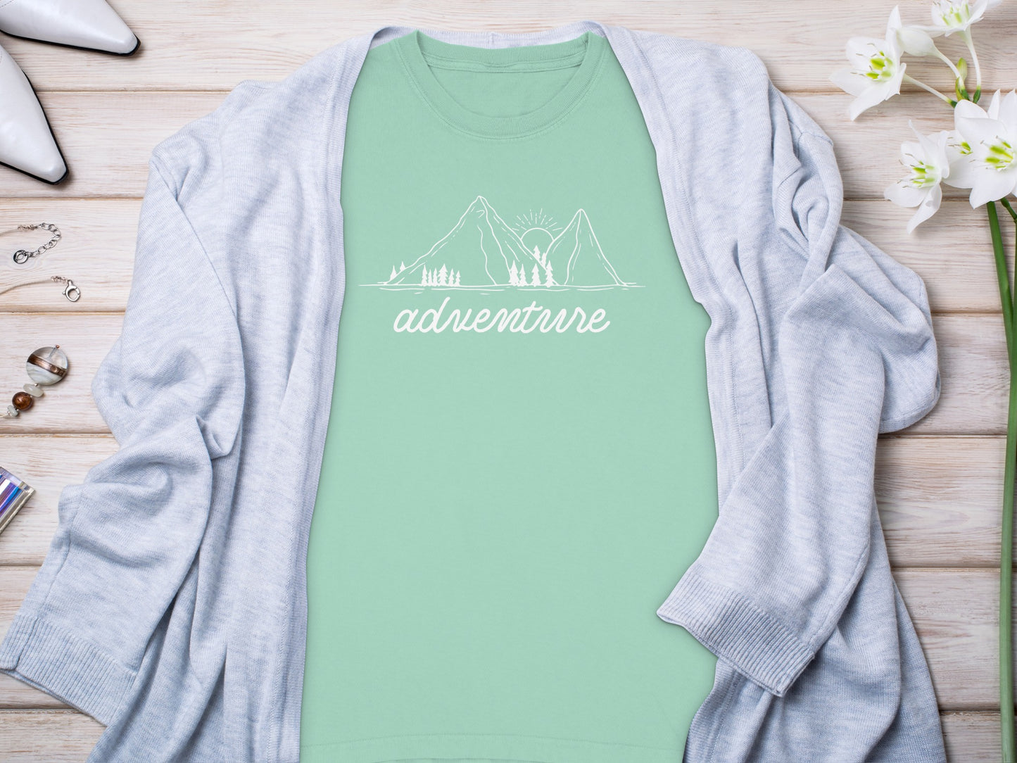 Adventure Awaits Mountains and Sunshine Graphic Long Sleeve T-Shirt Long Sleeve Tee - Outdoor & Adventure Collection - Mile Marker 16 Gear by Cloud 16 Clothing Co.