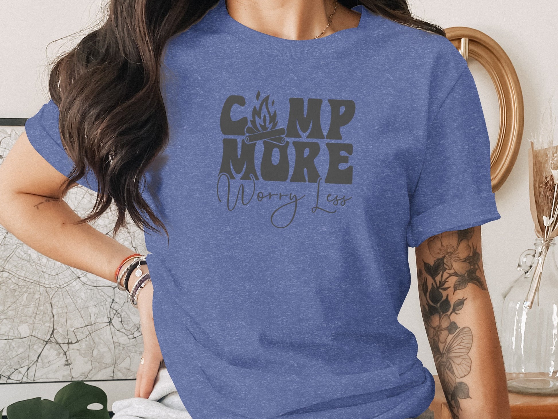 Camp More Worry Less Graphic Camping Adventure T-Shirt T-Shirt - Outdoor & Adventure Collection - Mile Marker 16 Gear by Cloud 16 Clothing Co.