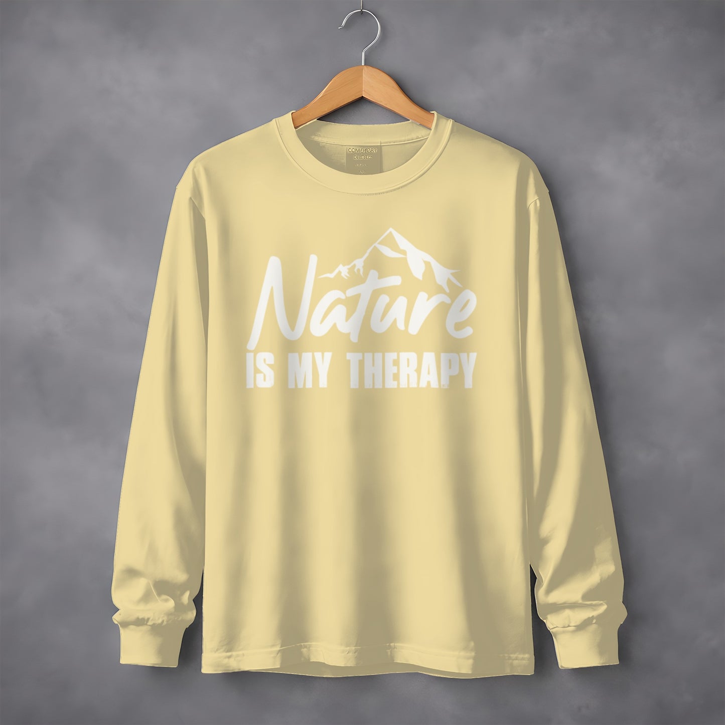Nature Is My Therapy Mountain Graphic Text Long Sleeve T-Shirt Long Sleeve Tee - Outdoor & Adventure Collection - Mile Marker 16 Gear by Cloud 16 Clothing Co.