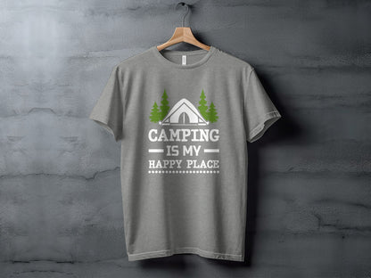 Camping Is My Happy Place Tent And Trees Graphic T-Shirt T-Shirt - Outdoor & Adventure Collection - Mile Marker 16 Gear by Cloud 16 Clothing Co.