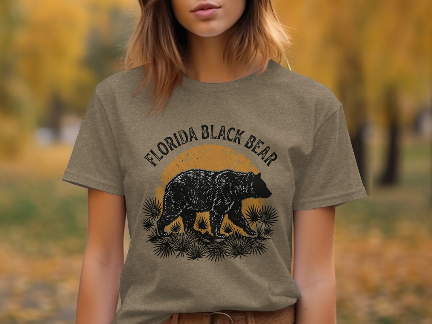 Heritage Florida Bear Trails Classic Nomad Tee: Brown t-shirt with Florida Black Bear graphic and text.