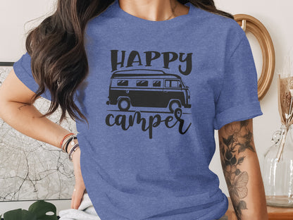 Happy Camper Volkswagen Van Road Trip Vacation T-Shirt T-Shirt - Outdoor & Adventure Collection - Mile Marker 16 Gear by Cloud 16 Clothing Co.