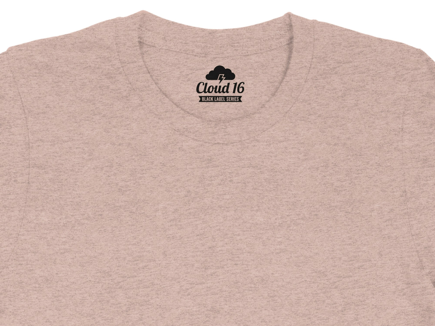 Light pink t-shirt with "CLOUD 16 BLACK LABEL SERIES" logo on collar.