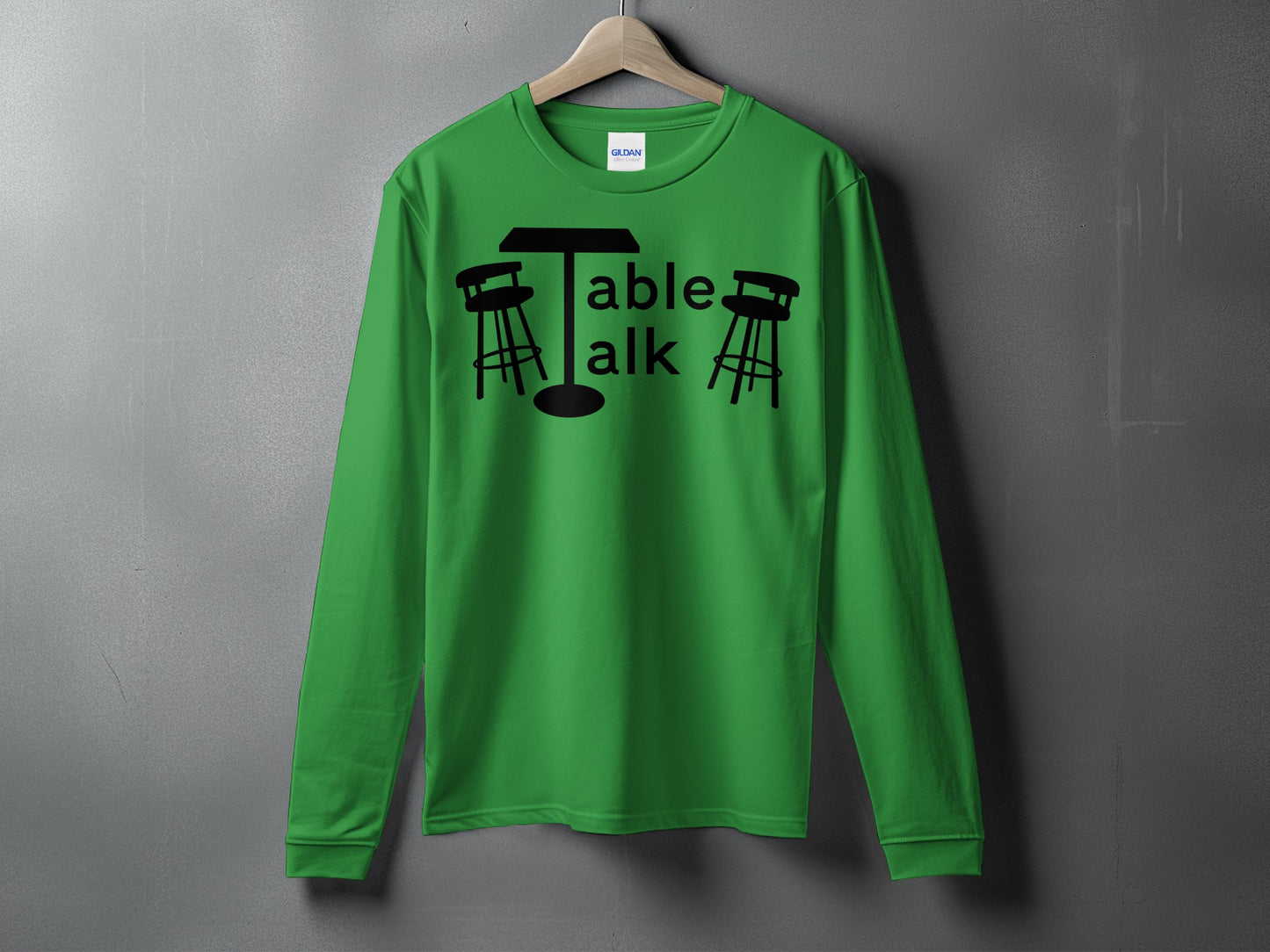 Green Long Sleeve Shirt with Table Talk Graphic Shirt