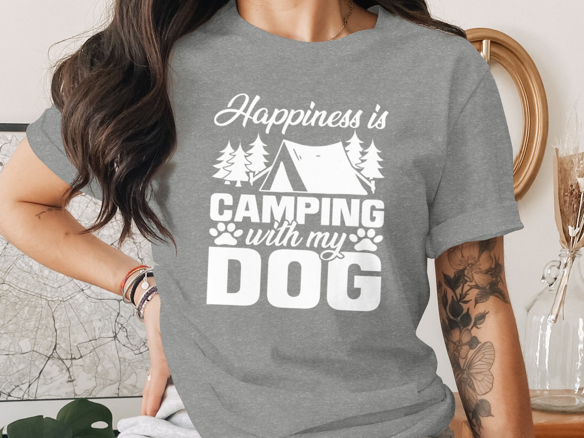 Happiness is Camping with My Dog Awesome Graphic T-Shirt T-Shirt - Outdoor & Adventure Collection - Mile Marker 16 Gear by Cloud 16 Clothing Co.