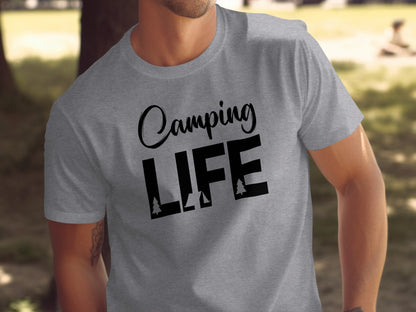 Camping Is Life With Trees And Tent Adventure T-Shirt T-Shirt - Outdoor & Adventure Collection - Mile Marker 16 Gear by Cloud 16 Clothing Co.