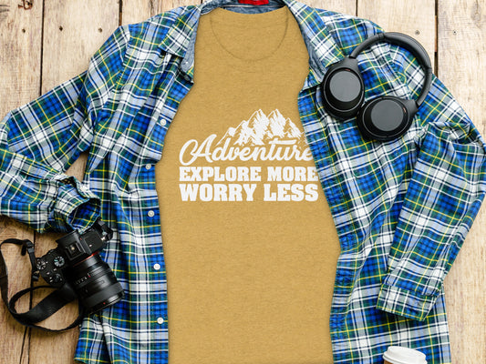 Adventure Explore More Worry Less Mountain Graphic T-Shirt T-Shirt - Outdoor & Adventure Collection - Mile Marker 16 Gear by Cloud 16 Clothing Co.