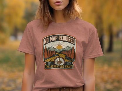 Heritage No Map Required: The Adventure Awaits Nomad Tee: T-shirt with "No Map Required" vintage travel design and compass.