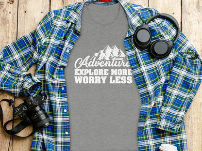 Adventure Explore More Worry Less Mountain Graphic T-Shirt T-Shirt - Outdoor & Adventure Collection - Mile Marker 16 Gear by Cloud 16 Clothing Co.