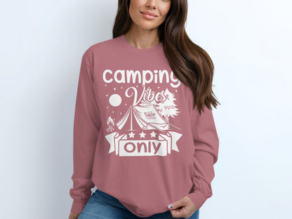 Camping Vibes Stars Only With Tent Graphic Long Sleeve T-Shirt Long Sleeve Tee - Outdoor & Adventure Collection - Mile Marker 16 Gear by Cloud 16 Clothing Co.