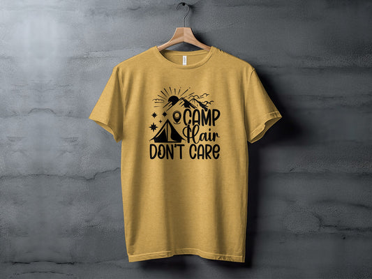 Camp Hair Dont Care with Mountain Scene Graphic T-Shirt T-Shirt - Outdoor & Adventure Collection - Mile Marker 16 Gear by Cloud 16 Clothing Co.