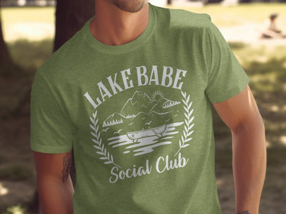 Lake Babe Social Club Mountains and Boat Graphic T-Shirt T-Shirt - Outdoor & Adventure Collection - Mile Marker 16 Gear by Cloud 16 Clothing Co.
