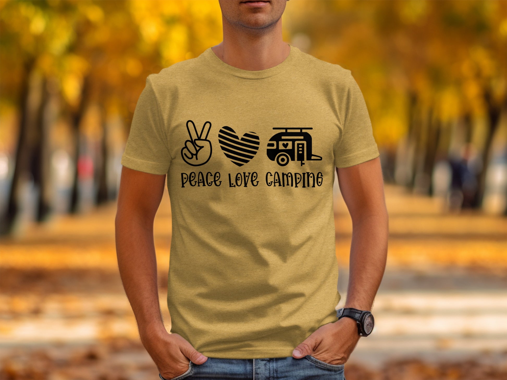 Peace Love Camping Symbol Design Graphic Novelty T-Shirt T-Shirt - Outdoor & Adventure Collection - Mile Marker 16 Gear by Cloud 16 Clothing Co.