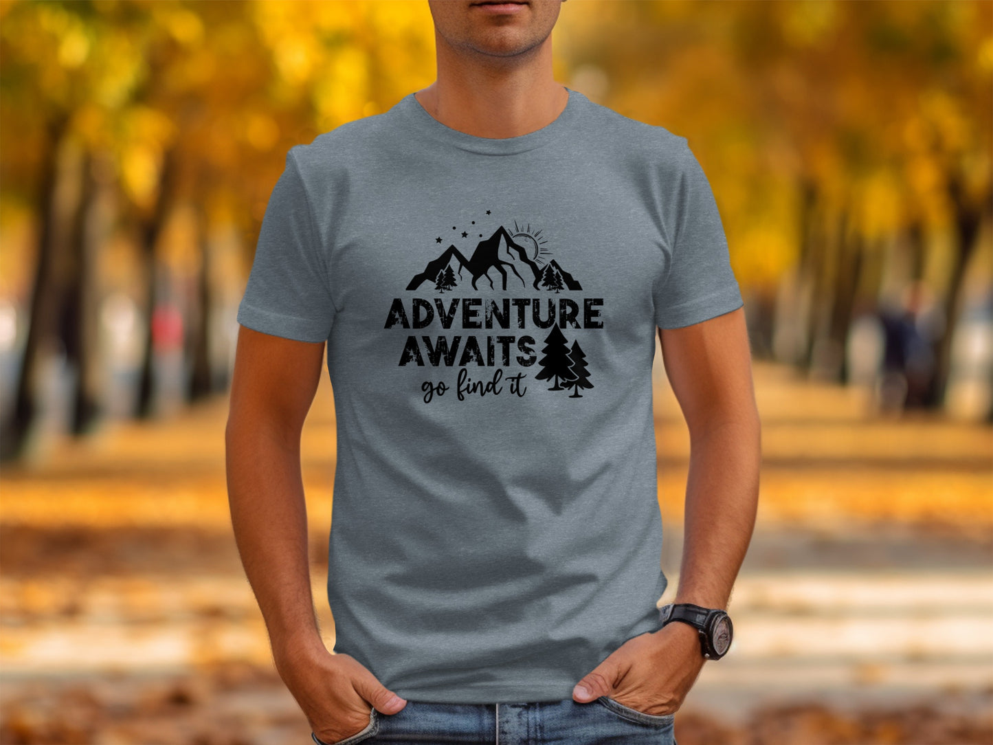 Adventure Awaits Go Find It Mountains Trees and Sun T-Shirt T-Shirt - Outdoor & Adventure Collection - Mile Marker 16 Gear by Cloud 16 Clothing Co.