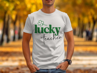 Lucky Teacher Four-Leaf Clover Design T-shirt