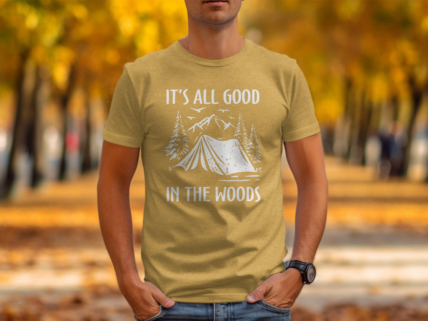 Its All Good In The Woods Camping Graphic Art T-Shirt T-Shirt - Outdoor & Adventure Collection - Mile Marker 16 Gear by Cloud 16 Clothing Co.