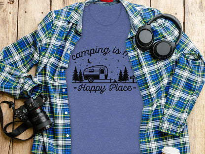 Camping Is My Happy Place Adventure Graphic T-Shirt T-Shirt - Outdoor & Adventure Collection - Mile Marker 16 Gear by Cloud 16 Clothing Co.