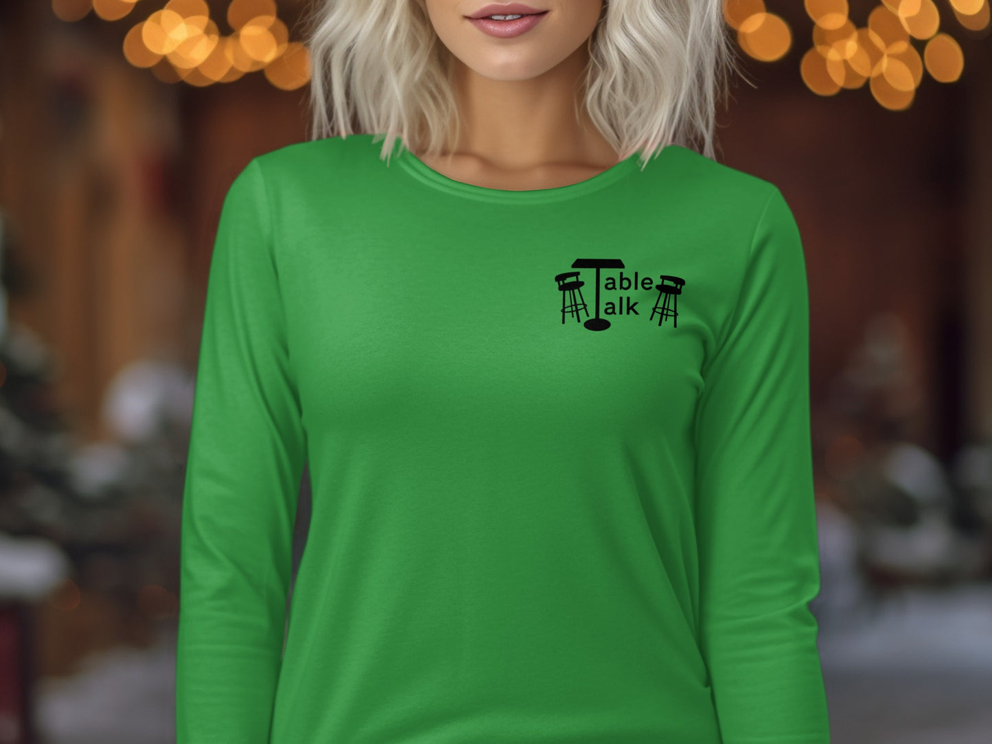 Green Long Sleeve Shirt with Table Talk Graphic