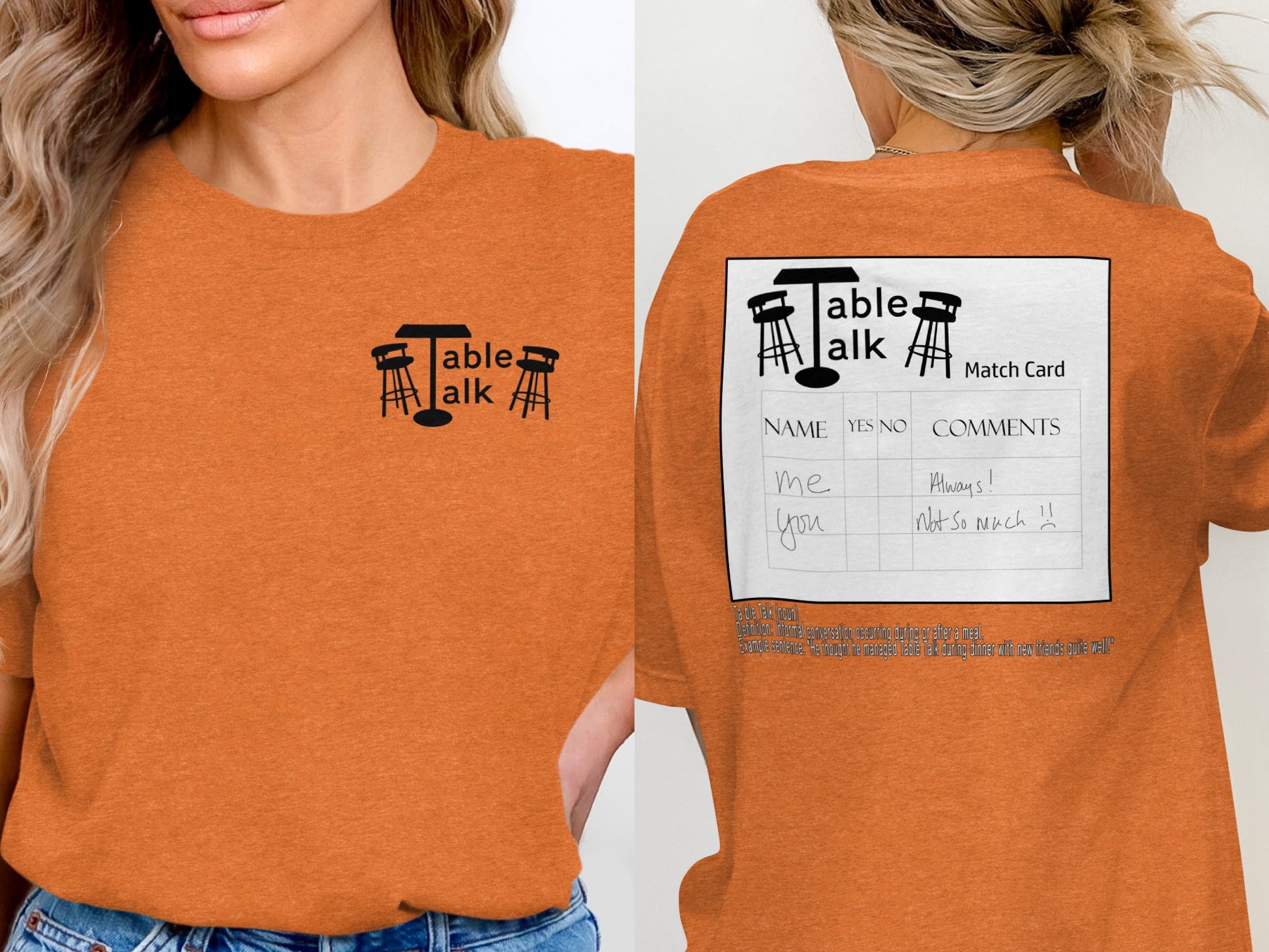 Table Talk Match Card Funny Graphic Print T-shirt