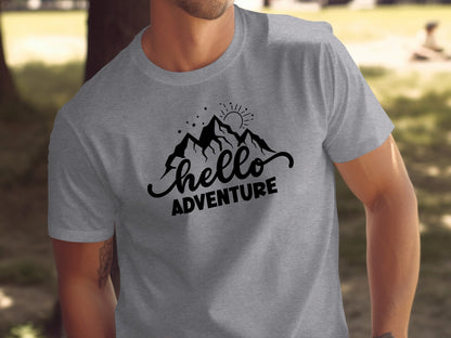 Hello Adventure Mountain Graphic Outdoorsy Scene T-Shirt T-Shirt - Outdoor & Adventure Collection - Mile Marker 16 Gear by Cloud 16 Clothing Co.