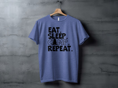 Eat Sleep Camp Repeat With Pine Tree Graphic T-Shirt T-Shirt - Outdoor & Adventure Collection - Mile Marker 16 Gear by Cloud 16 Clothing Co.
