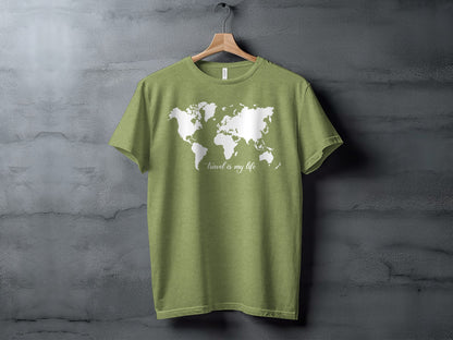World Map Travel is My Life Graphic Design T-Shirt T-Shirt - Outdoor & Adventure Collection - Mile Marker 16 Gear by Cloud 16 Clothing Co.
