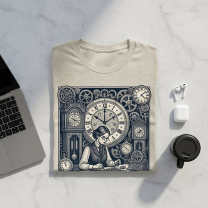 T-shirt with a detailed clockwork illustration.
