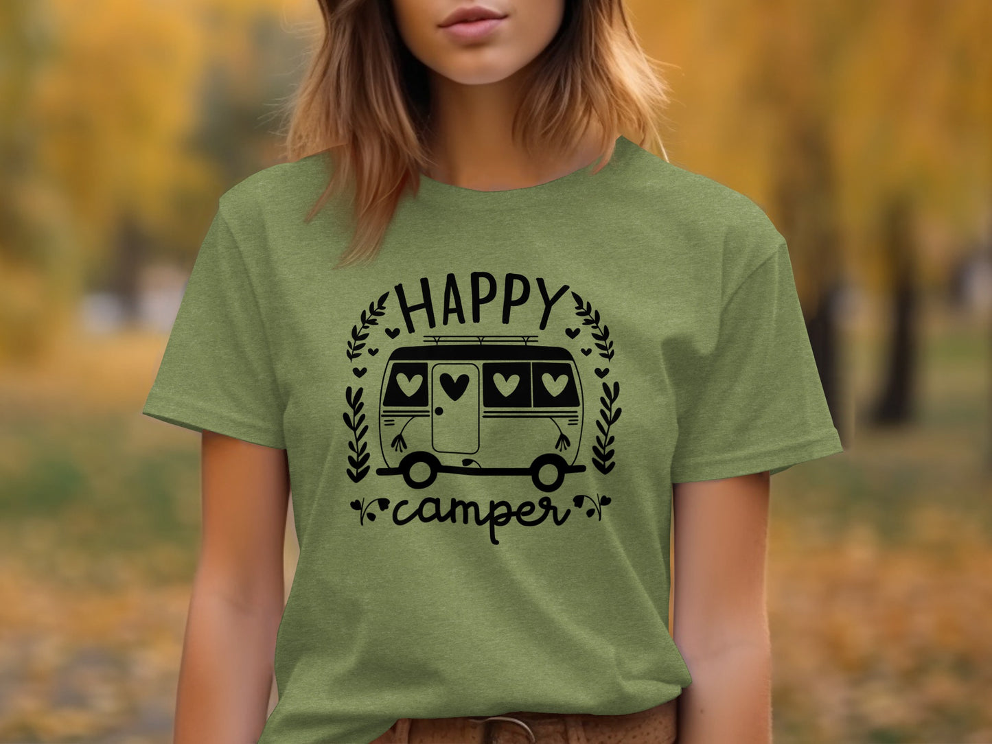 Happy Camper Campervan Love Hearts Outdoor Trip Design T-Shirt T-Shirt - Outdoor & Adventure Collection - Mile Marker 16 Gear by Cloud 16 Clothing Co.