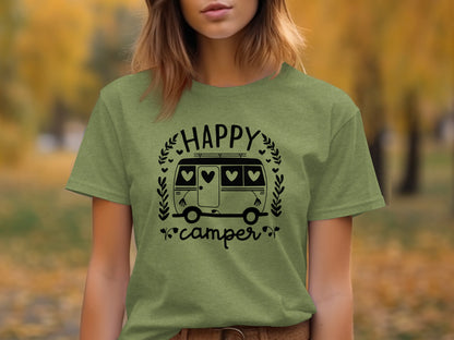 Happy Camper Campervan Love Hearts Outdoor Trip Design T-Shirt T-Shirt - Outdoor & Adventure Collection - Mile Marker 16 Gear by Cloud 16 Clothing Co.