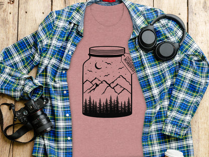 Collect Moments Jar with Mountains Scene Design T-Shirt T-Shirt - Outdoor & Adventure Collection - Mile Marker 16 Gear by Cloud 16 Clothing Co.