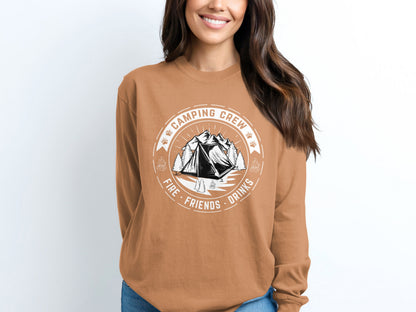 Camping Crew Fire Friends Drinks Graphic Sweatshirt
