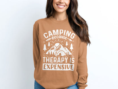 Camping Because Therapy is Expensive Outdoor Long Sleeve T-Shirt Long Sleeve Tee - Outdoor & Adventure Collection - Mile Marker 16 Gear by Cloud 16 Clothing Co.