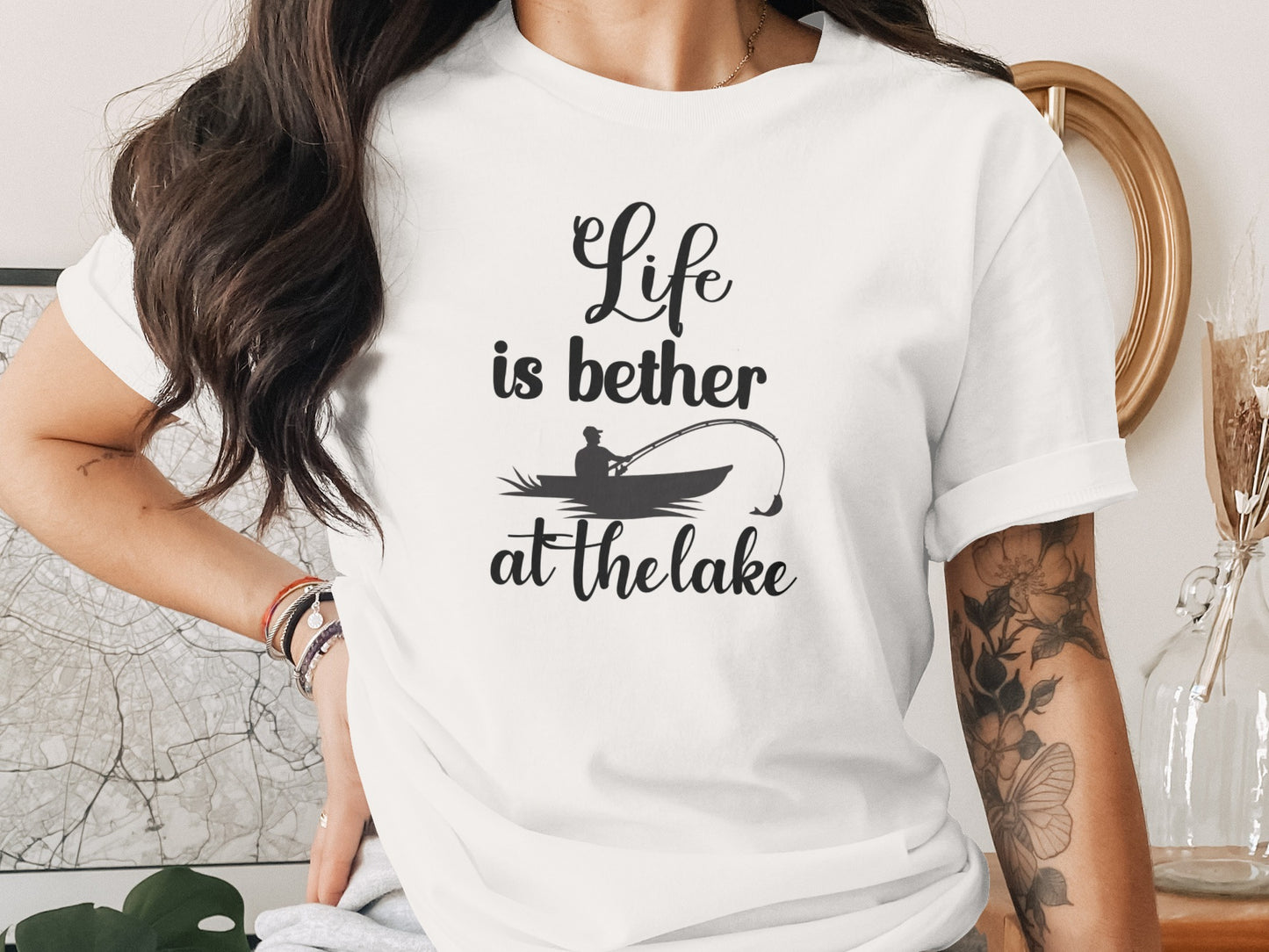 Life is Better At The Lake Fishing Rod Design T-Shirt T-Shirt - Outdoor & Adventure Collection - Mile Marker 16 Gear by Cloud 16 Clothing Co.