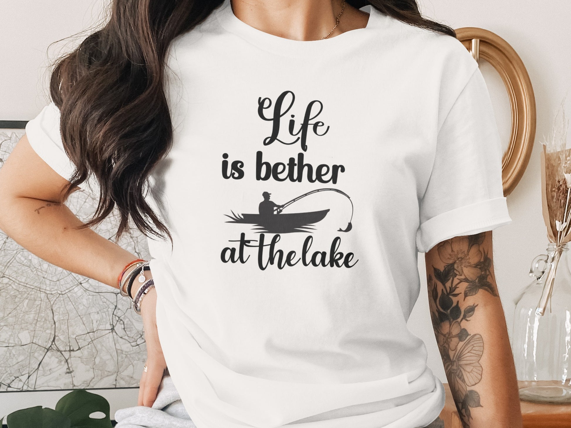 Life is Better At The Lake Fishing Rod Design T-Shirt T-Shirt - Outdoor & Adventure Collection - Mile Marker 16 Gear by Cloud 16 Clothing Co.