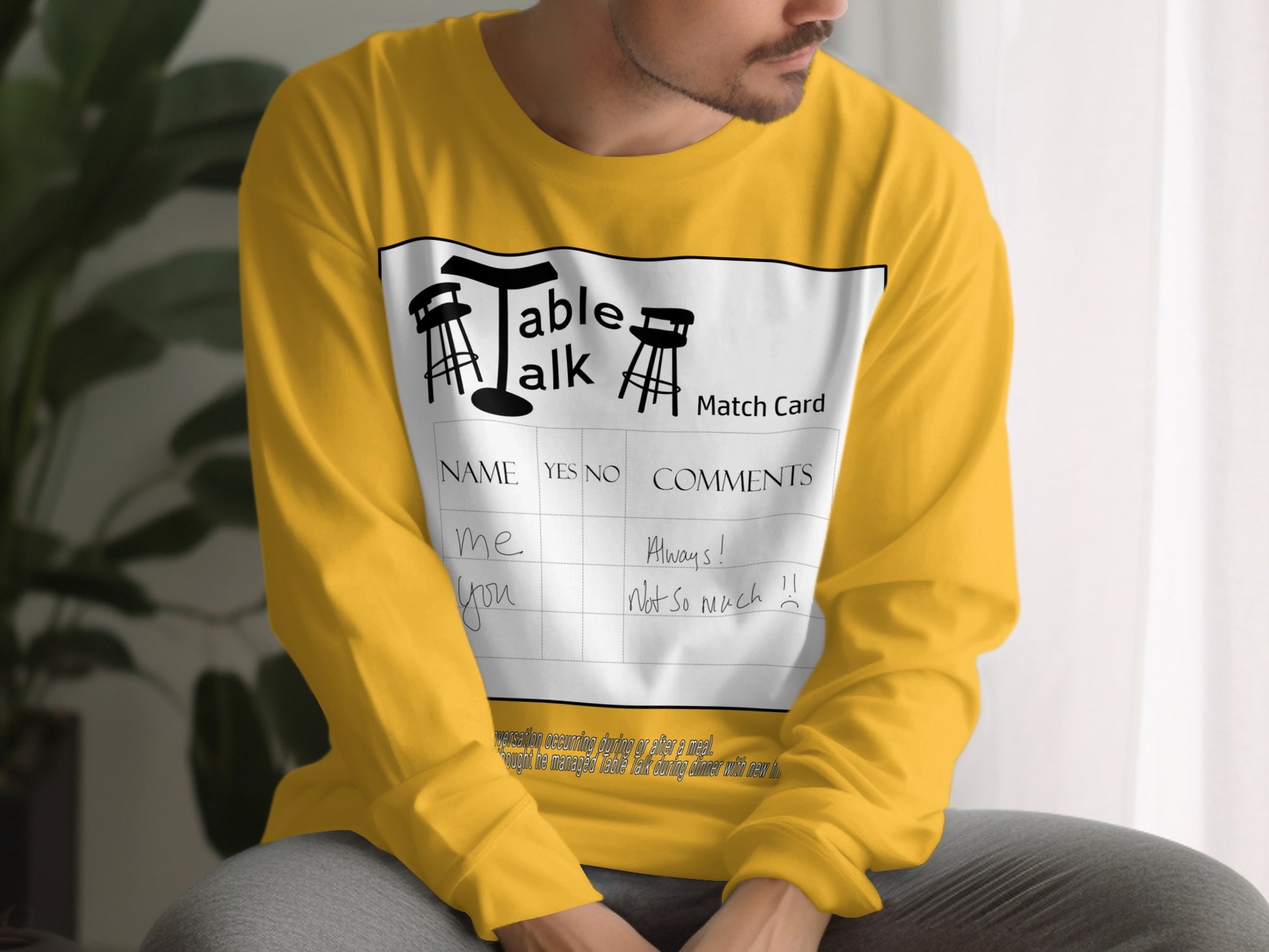 Table Talk Match Card Long Sleeve Yellow Shirt