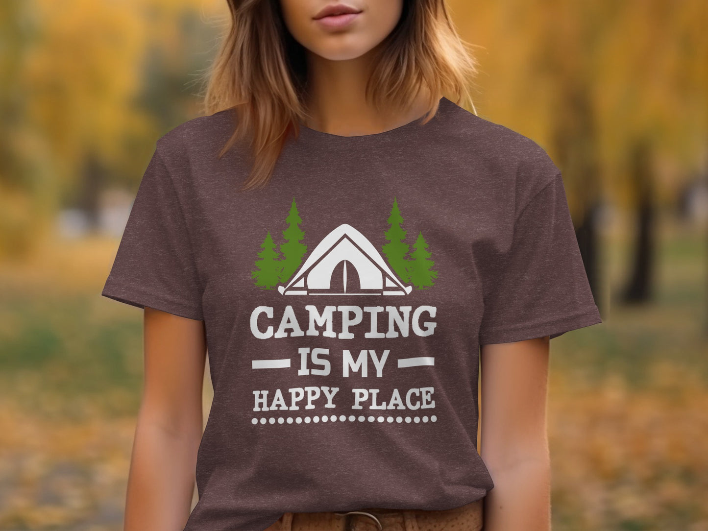 Camping Is My Happy Place Tent And Trees Graphic T-Shirt T-Shirt - Outdoor & Adventure Collection - Mile Marker 16 Gear by Cloud 16 Clothing Co.