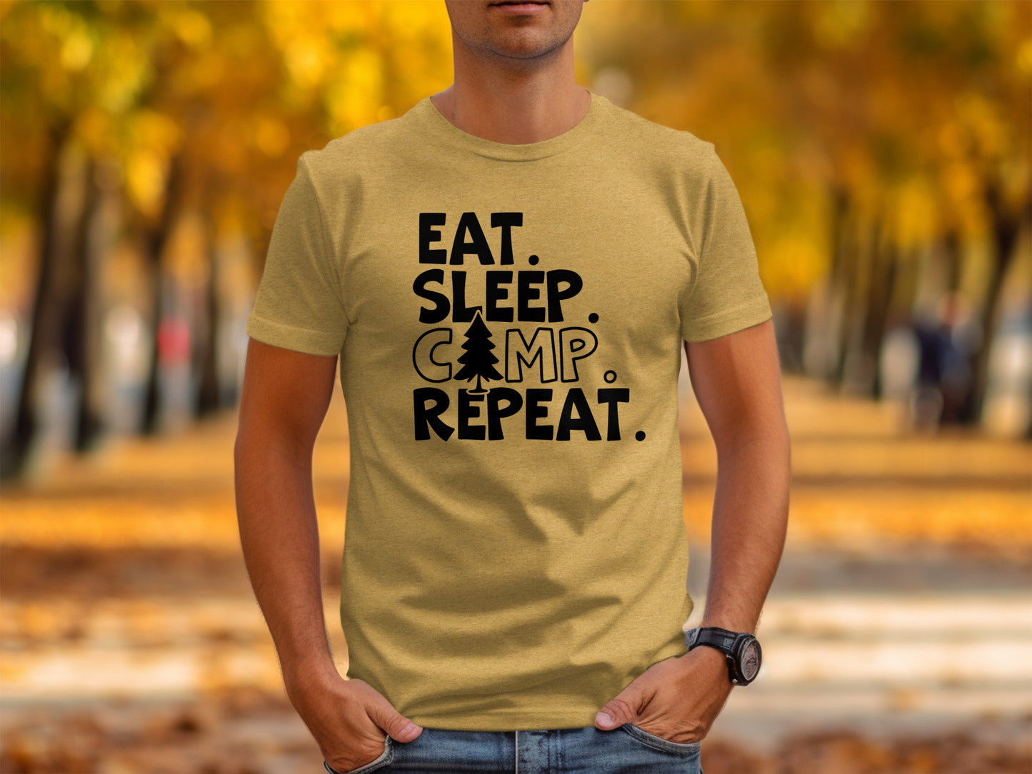 Eat Sleep Camp Repeat With Pine Tree Graphic T-Shirt T-Shirt - Outdoor & Adventure Collection - Mile Marker 16 Gear by Cloud 16 Clothing Co.