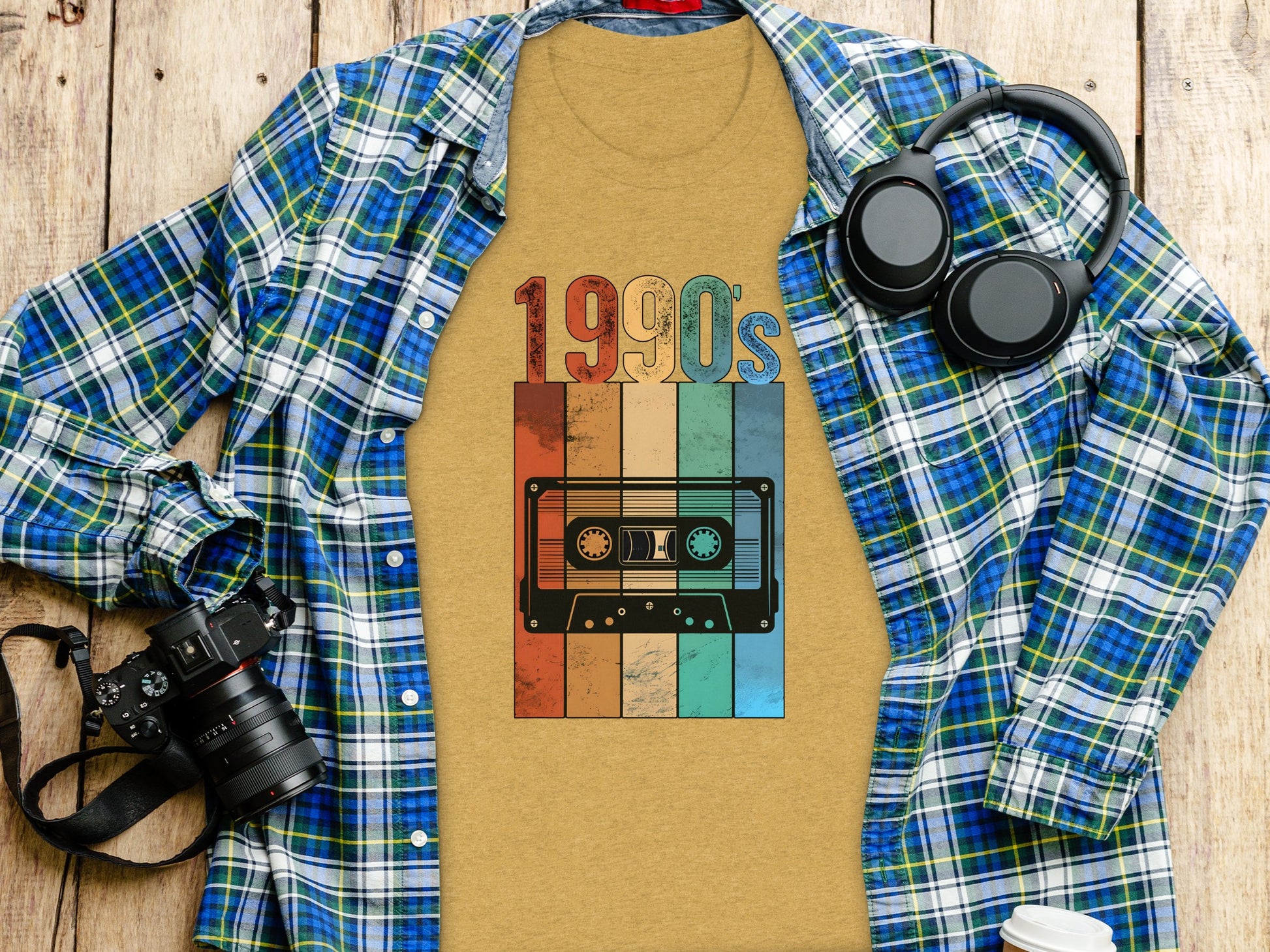 1990s Retro Cassette Graphic Tee Vintage Style Shirt