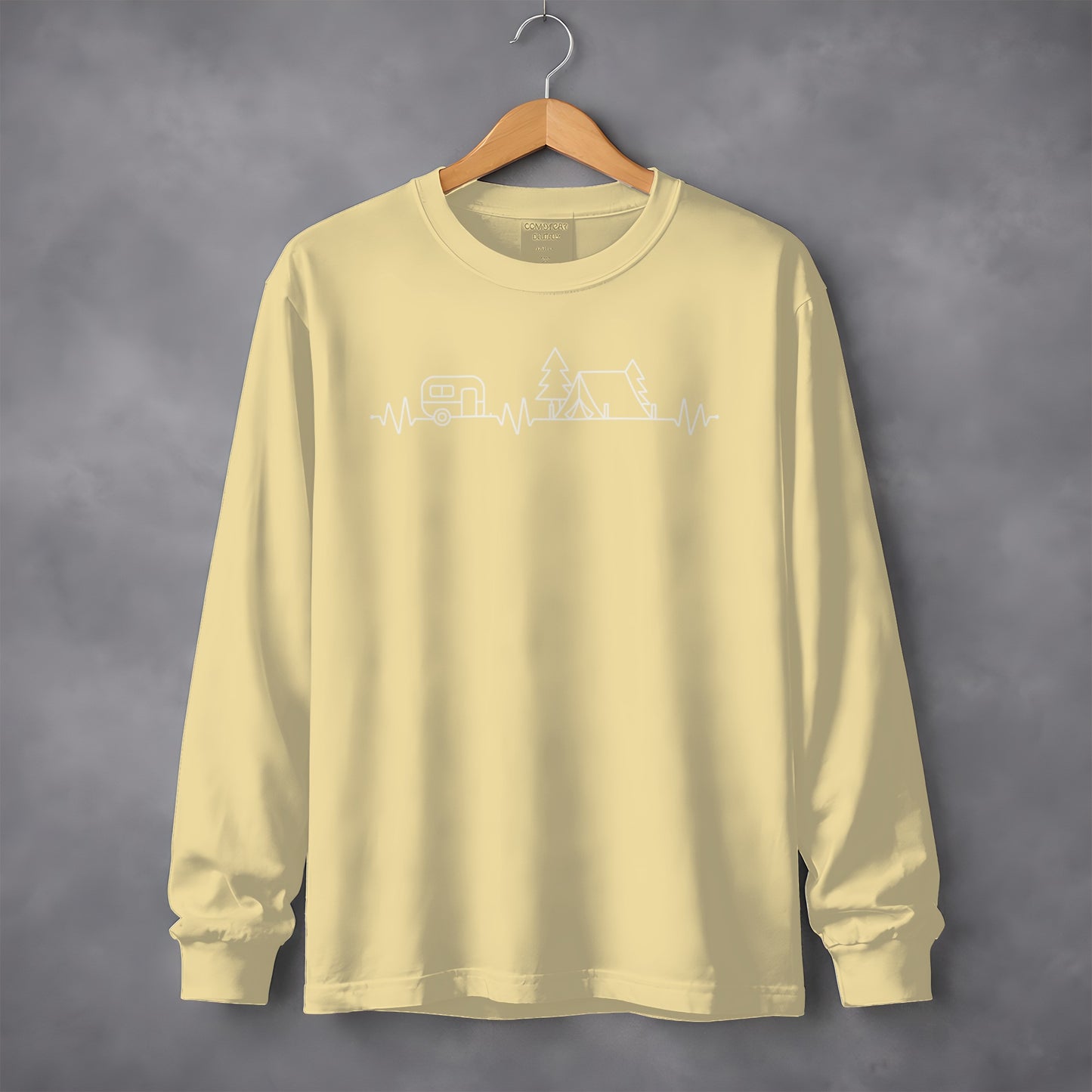 Camping Heartbeat Caravan Tent Adventure Time Long Sleeve T-Shirt Long Sleeve Tee - Outdoor & Adventure Collection - Mile Marker 16 Gear by Cloud 16 Clothing Co.