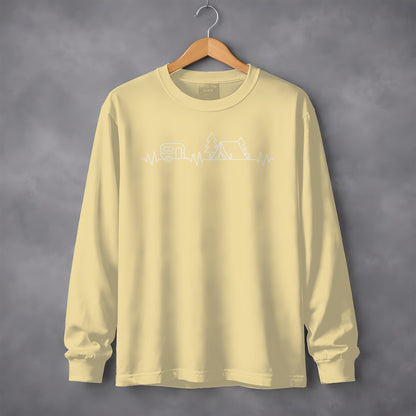 Camping Heartbeat Caravan Tent Adventure Time Long Sleeve T-Shirt Long Sleeve Tee - Outdoor & Adventure Collection - Mile Marker 16 Gear by Cloud 16 Clothing Co.