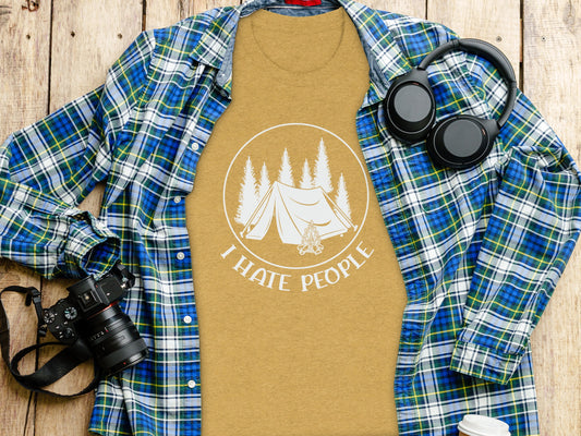 I Hate People Camping Tent Trees Graphic Illustration T-Shirt T-Shirt - Outdoor & Adventure Collection - Mile Marker 16 Gear by Cloud 16 Clothing Co.