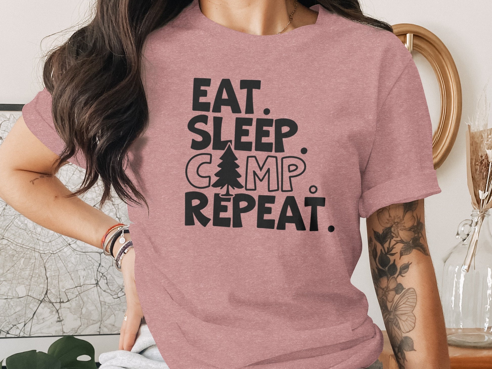 Eat Sleep Camp Repeat With Pine Tree Graphic T-Shirt T-Shirt - Outdoor & Adventure Collection - Mile Marker 16 Gear by Cloud 16 Clothing Co.