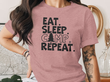 Eat Sleep Camp Repeat With Pine Tree Graphic T-Shirt T-Shirt - Outdoor & Adventure Collection - Mile Marker 16 Gear by Cloud 16 Clothing Co.