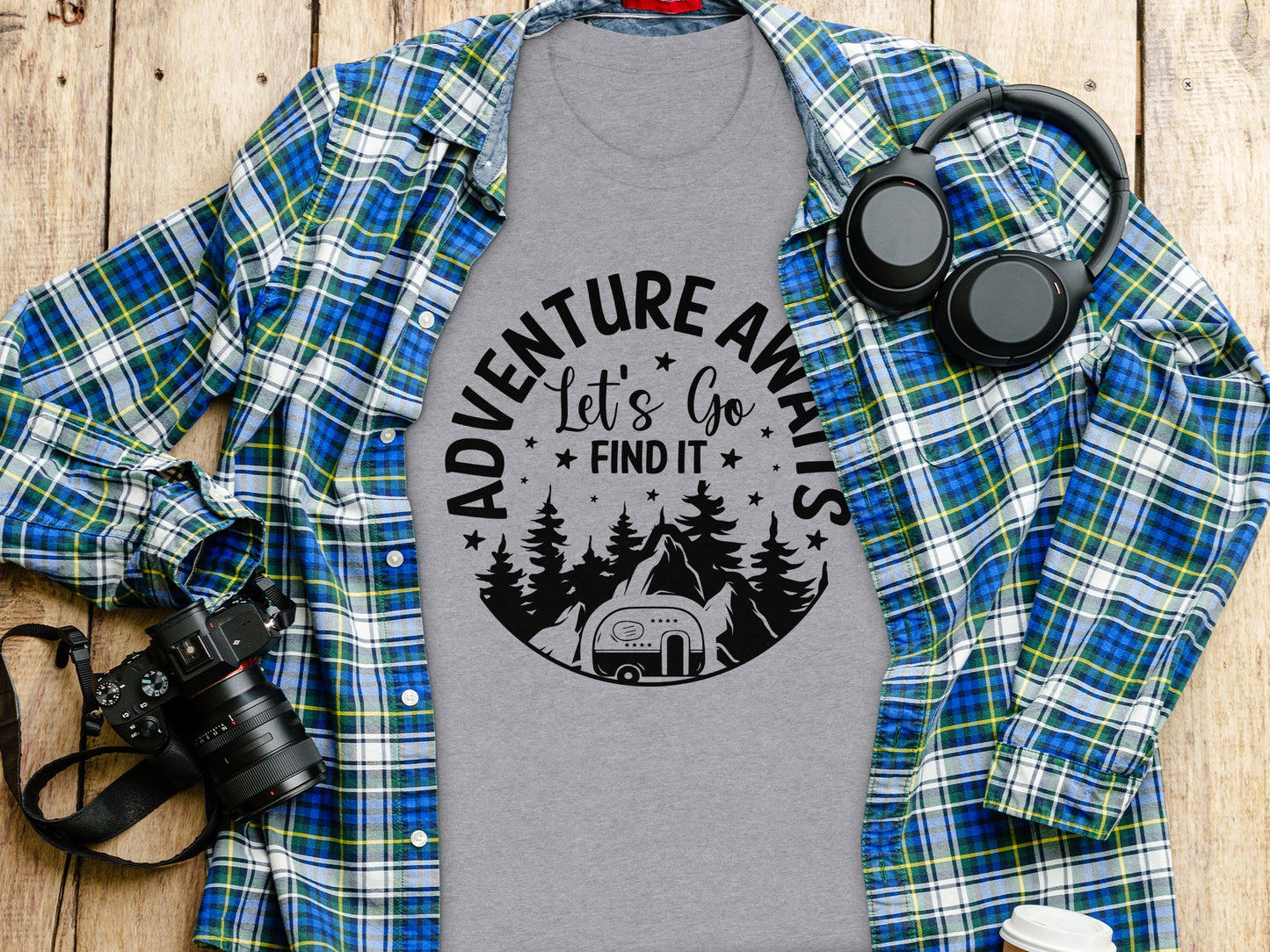 Adventure Awaits Let's Go Find It Silhouette Camper T-Shirt T-Shirt - Outdoor & Adventure Collection - Mile Marker 16 Gear by Cloud 16 Clothing Co.