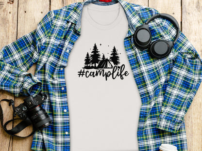 Hashtag Camplife Text Design With Camping Tent T-Shirt T-Shirt - Outdoor & Adventure Collection - Mile Marker 16 Gear by Cloud 16 Clothing Co.